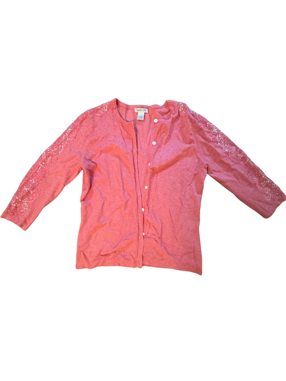 Harold's Coral Pink Embellished Sleeve Cardigan